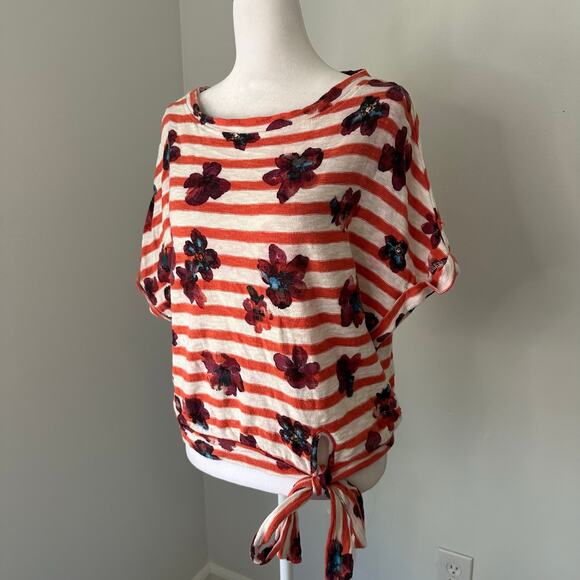Postmark Anthropologie orange & white floral striped short sleeve top size XS - Picture 3 of 11